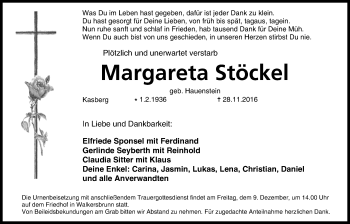 Anzeige von Margareta Stöckel von MGO