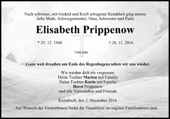 Anzeige von Elisabeth Prippenow von MGO