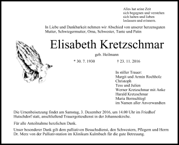 Anzeige von Elisabeth Kretzschmar von MGO