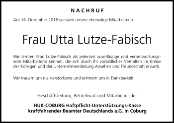 Anzeige von Utta Lutze-Fabisch von MGO