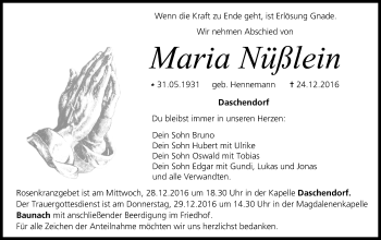Anzeige von Maria Nüßlein von MGO