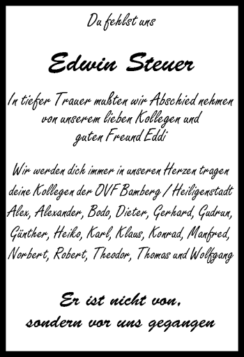 Anzeige von Edwin Steuer von MGO