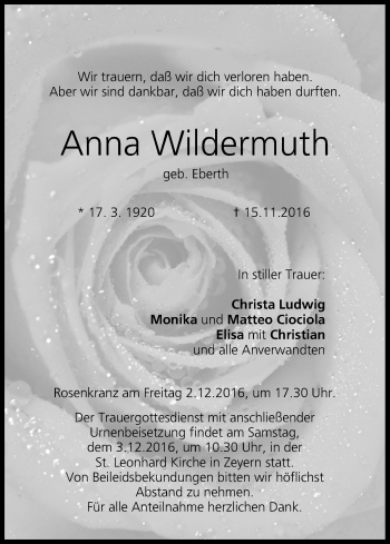 Anzeige von Anna Wildermuth von MGO