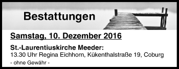 Anzeige von Bestattungen vom 10.12.2016 von MGO
