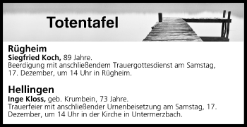 Anzeige von Totentafel vom 16.12.2016 von MGO