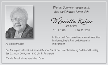 Anzeige von Marietta Kaiser von MGO