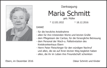 Anzeige von Maria Schmitt von MGO