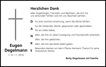 Anzeige von Eugen Degelmann von MGO