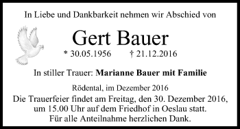 Anzeige von Gert Bauer von MGO
