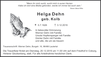 Anzeige von Helga Dehn von MGO