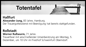 Anzeige von Totentafel vom 03.12.2016 von MGO