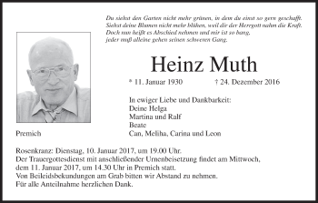 Anzeige von Heinz Muth von MGO