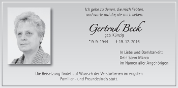 Anzeige von Gertrud Beck von MGO