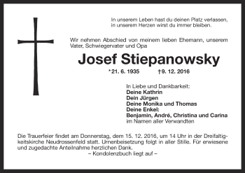 Anzeige von Josef Stiepanowsky von MGO