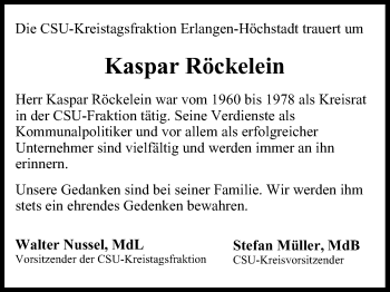 Anzeige von Kaspar Röckelein von MGO
