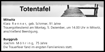 Anzeige von Totentafel vom 03.12.2016 von MGO