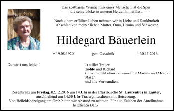 Anzeige von Hildegard Bäuerlein von MGO