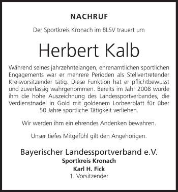 Anzeige von Herbert Kalb von MGO