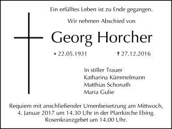 Anzeige von Georg Horcher von MGO