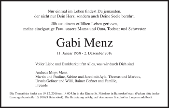 Anzeige von Gabi Menz von MGO
