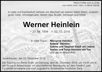 Anzeige von Werner Heinlein von MGO