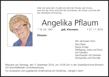 Anzeige von Angelika Pflaum von MGO