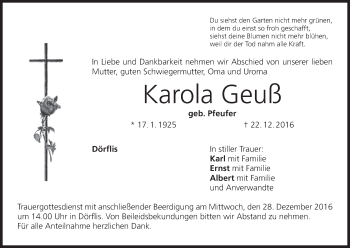 Anzeige von Karola Geuß von MGO