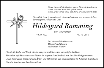 Anzeige von Hildegard Ramming von MGO