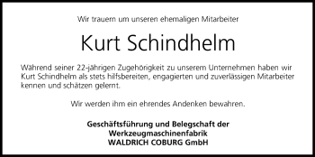 Anzeige von Kurt Schindhelm von MGO
