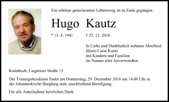 Anzeige von Hugo Kautz von MGO