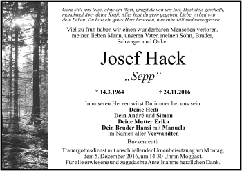 Anzeige von Josef Hack von MGO