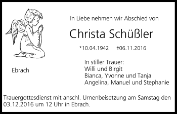 Anzeige von Christa Schüßler von MGO
