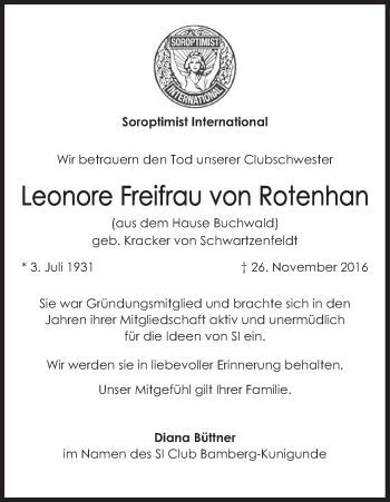 Anzeige von Leonore Freifrau von Rotenhan von MGO