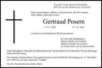 Anzeige von Gertraud Posern von MGO