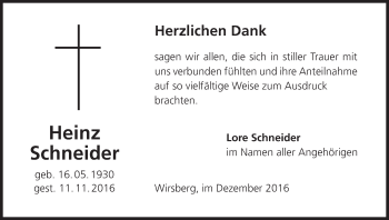 Anzeige von Heinz Schneider von MGO