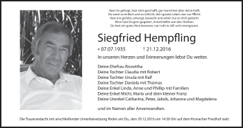 Anzeige von Siegfried Hempfling von MGO