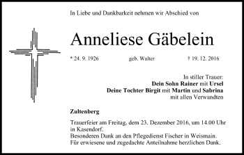 Anzeige von Anneliese Gäbelein von MGO