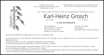 Anzeige von Karl-Heinz Grosch von MGO