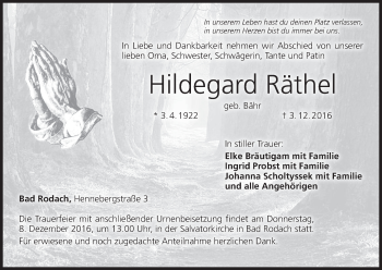 Anzeige von Hildegard Räthel von MGO