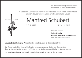 Anzeige von Manfred Schubert von MGO