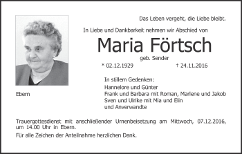 Anzeige von Maria Förtsch von MGO