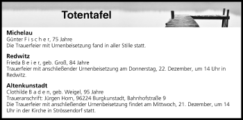 Anzeige von Totentafel vom 20.12.2016 von MGO