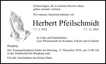 Anzeige von Herbert Pfeilschmidt von MGO