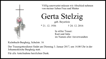 Anzeige von Gerta Stelzig von MGO