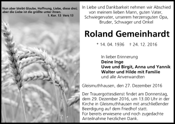 Anzeige von Roland Gemeinhardt von MGO
