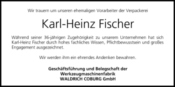 Anzeige von Karl-Heinz Fischer von MGO