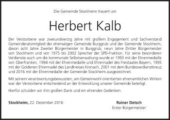 Anzeige von Herbert Kalb von MGO