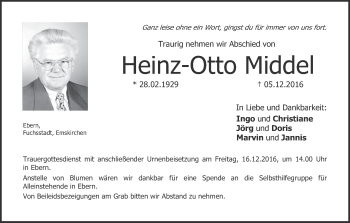 Anzeige von Heinz-Otto Middel von MGO