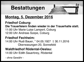 Anzeige von Bestattungen vom 05.12.2016 von MGO