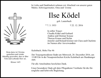 Anzeige von Ilse Ködel von MGO